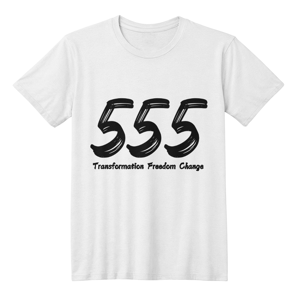 Embrace Change with the Bold 555 Angel Number T-Shirt – Manifest Your Transformation | White Shirtee UNISEX
