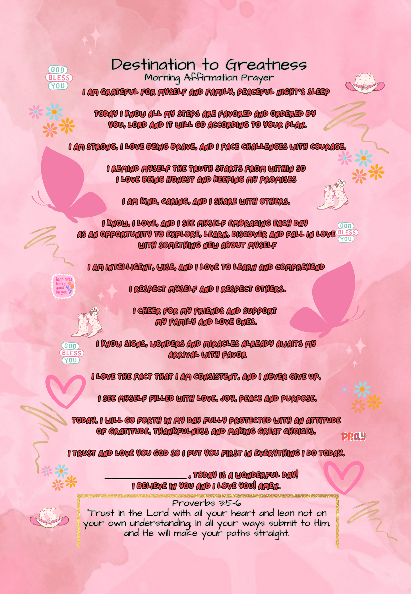 Canvas Morning Affirmation Prayer | Girls & Teens