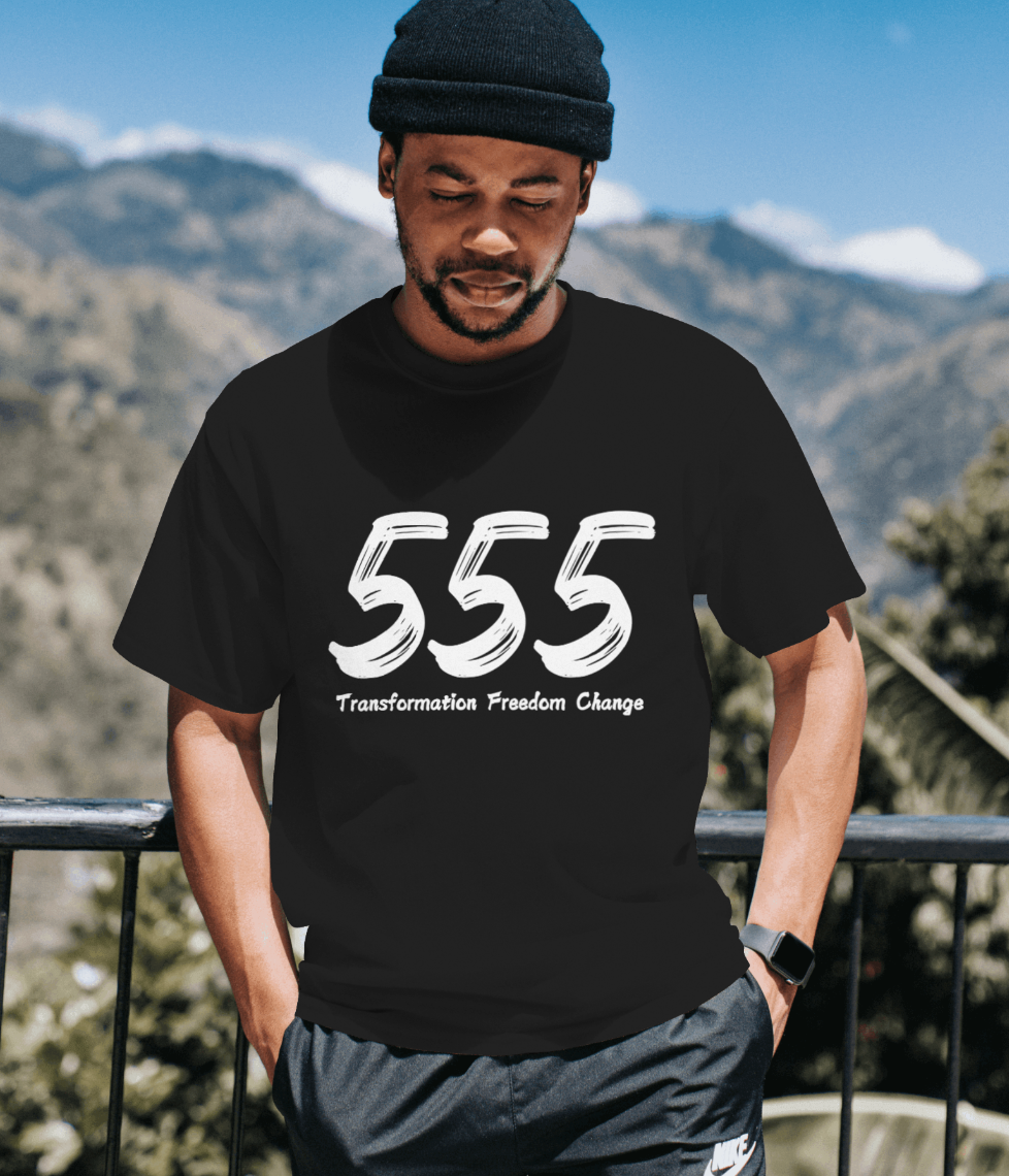 Embrace Change with the Bold 555 Angel Number T-Shirt – Manifest Your Transformation! | Black Shirtee UNISEX