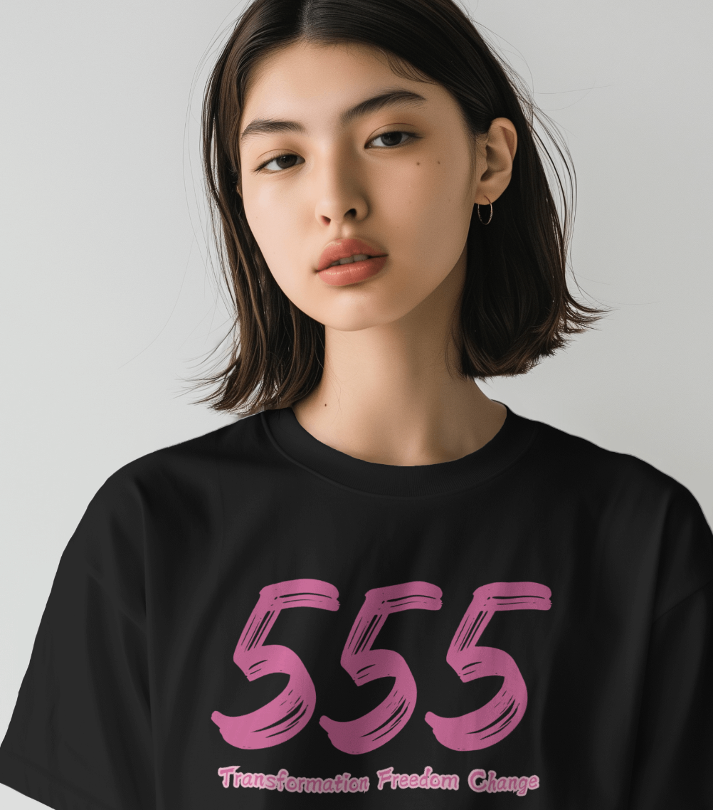 Embrace Change with the Bold 555 Angel Number T-Shirt – Manifest Your Transformation | PINK Shirtee Women
